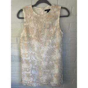 Forever 21 Women's Dressy Lace Overlay Sleeveless Dress White Gold Size S Mini